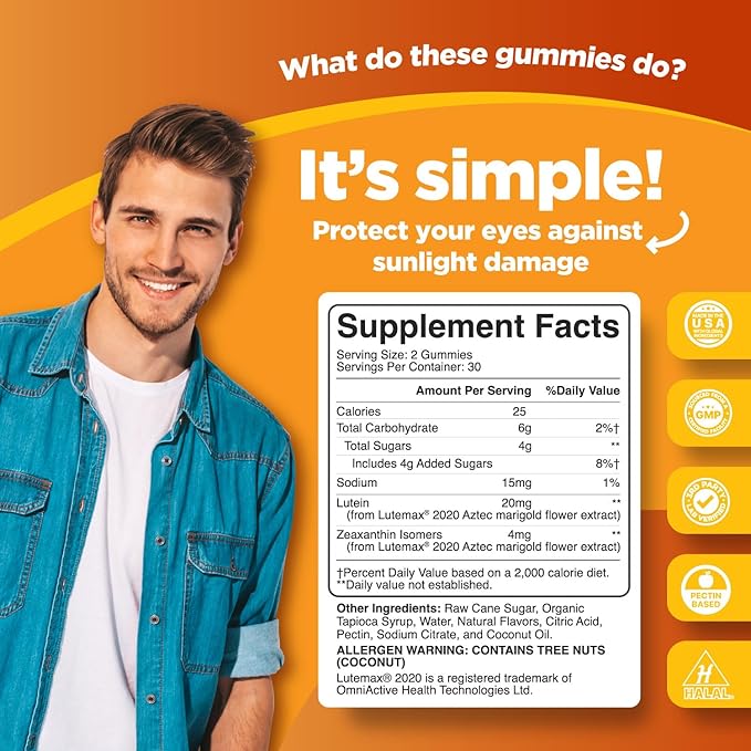 Phytoral Adults Lutein Gummies - Mango Flavored Potent Lutein and Zeaxanthin Supplements for Eye Health - Eye Vitamins for Blue Light Protection, Dryness, Strain Support & Visual Sharpness - 60 Count