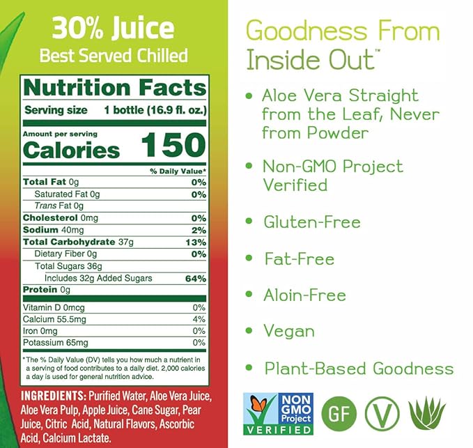 ALO Aloe Vera Juice Drink | CRISP - Pomegranate + Cranberry | 16.9 fl oz, Pack of 12 | Plant-Based Drink with Real Aloe Pulp