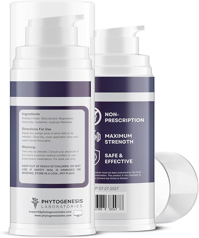 Topical Magnesium Glycinate Gel – 500mg Per Pump – High Absorption Transdermal Formula – Soothes Muscles - Supports Relaxation & Sleep – 4oz