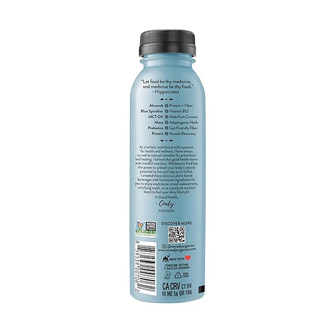 Remedy Organics Blue Essentials 12-Pack | Plant Based Protein Shakes, Ready to Drink | USDA Organic, Gluten Free, Dairy Free, Soy Free