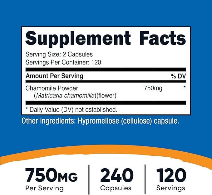 Nutricost Chamomile 750mg, 240 Vegetarian Capsules, 120 Servings - Non-GMO, Gluten Free