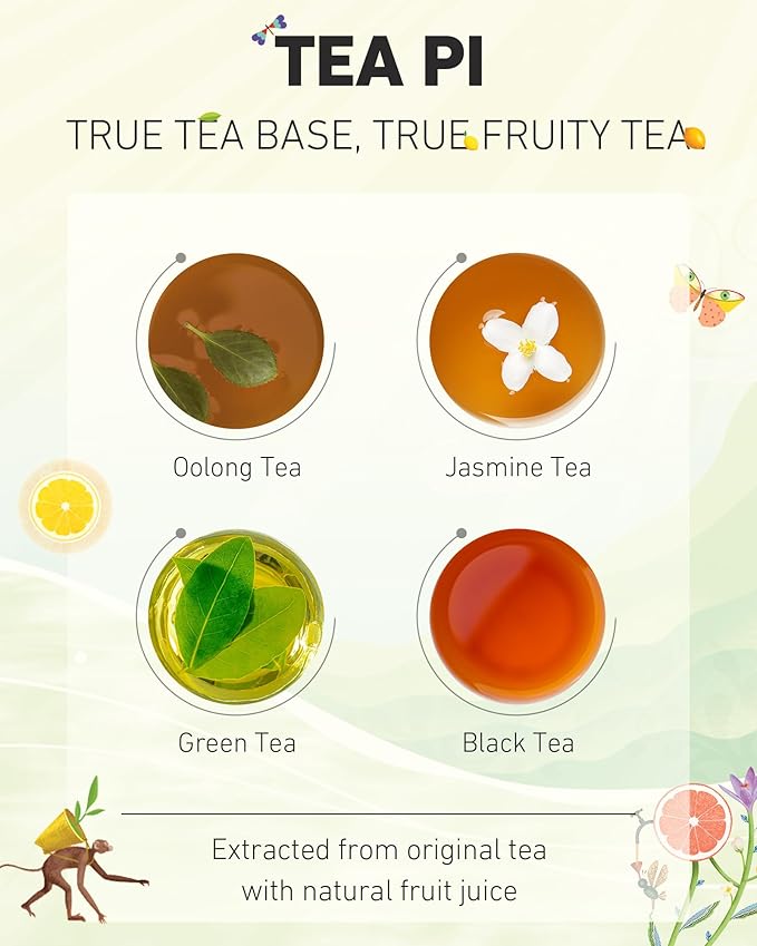 Tea PI Iced tea – Jasmine Green Tea, Grapefruit Sweet Iced Fruit Tea Bottles, Real Juice, -16.9 fl oz, 500mL, 15 Pack