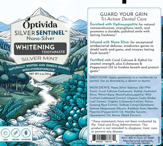 OPTIVIDA Fluoride Free Nano Hydroxyapatite Toothpaste with Colloidal Silver & Xylitol (4oz) to Help Protect Enamel & Cavity. Dentist Formulated Remineralizing Toothpaste for Adults & Kids Sensitivity.