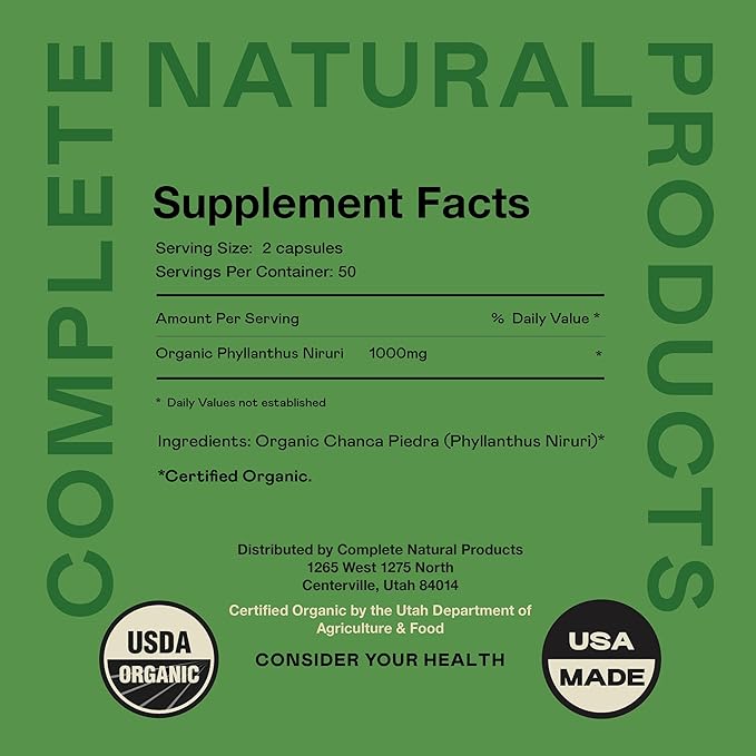 Organic Chanca Piedra Capsules - 500mg, 100 Pills, Pure Phyllanthus Niruri Stonebreaker Extract
