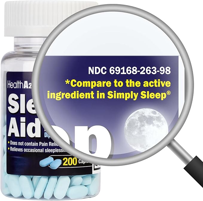 HealthA2Z Sleep Aid 200 Caplets | Diphenhydramine HCl 25mg | Regular Strength Sleeping Pills | Safe & Non-Habit-Forming