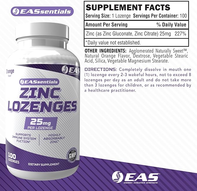 Zinc Lozenges | Highly Absorbable with No Fillers or Additives | Supports Immune Function | Gluten Free, Non GMO | 100 Lozenges (Orange Flavor)