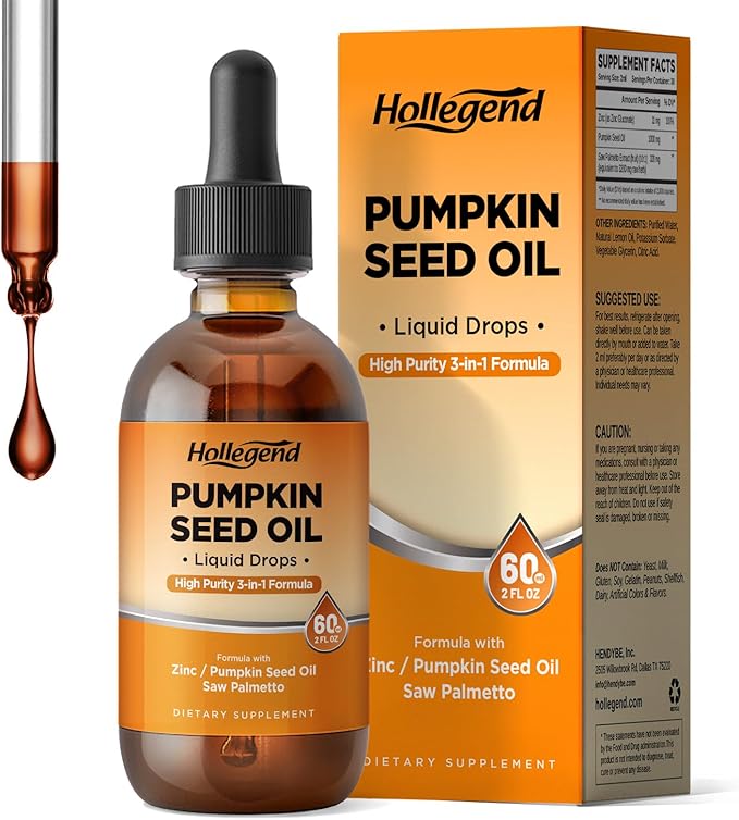 Pumpkin Seed Oil - Organic Pumpkin Seed Extract Supplements Liquid Drops with Saw Palmetto for Hair Growth, Prostate & Urinary Health, Cold Pressed, Lemon, Vegan, Non-GMO, 2 Fl Oz