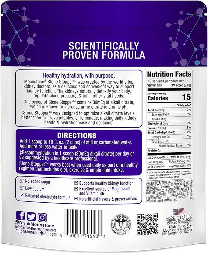 Stone Stopper Drink Mix, Cranberry Raspberry, Kidney Stone Prevention, Calcium Oxalate Protector, Developed by Urologists to Improve Hydration and Support Kidney Health, 30 Day Supply