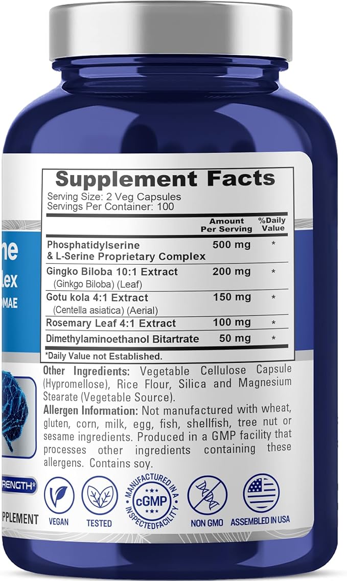 NusaPure Phosphatidylserine Memory Ultimate Complex 1000mg 200 Vegetarian Caps (Vegan, Non-GMO)