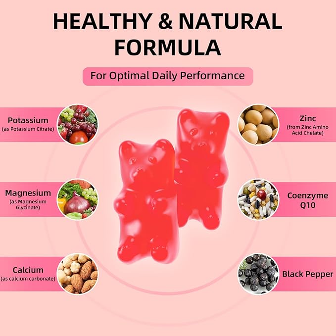Potassium Magnesium Supplement Gummies, Potassium Gummies for Adults Kids, High Absorption Magnesium Glycinate for Leg Cramps & Immune Health, Sugar-Free, Raspberry Flavors, 60 Count