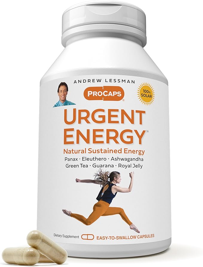 ANDREW LESSMAN Urgent Energy 30 Capsules - Provides a Safe, Healthy Means of Enhancing Energy Levels and Feelings of Well-Being, Green Tea, Guarana, Ginseng, Royal Jelly, Ashwagandha, B-Complex