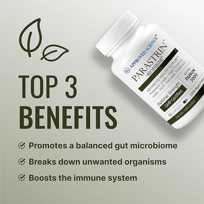 Approved Science Parastrin - 120 Capsules - Cleanse and Improve Gut Health - Black Walnut, Garlic Bulb, Papain 2000, BioPerine - Vegan