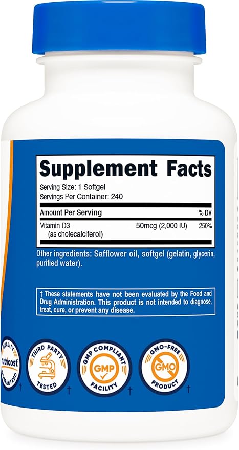 Nutricost Vitamin D3 2000 iu Softgels, 240 Softgels - Non-GMO & Gluten Free