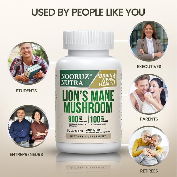 Organic Lion’s Mane Capsule: 10:1 Concentration Equals 10,000mg Mushroom, Enhanced with Blueberry for Vitality, Mental Clarity, and Concentration – 60 Plant-Based Capsules (No Tablets/Powder)