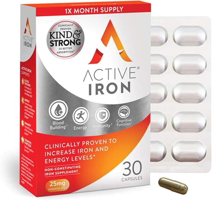 Iron Supplement 25mg – Clinically Proven to Increase Iron & Energy Levels – Gentle, Non-Constipating, Highly Absorbed – 30 Capsules