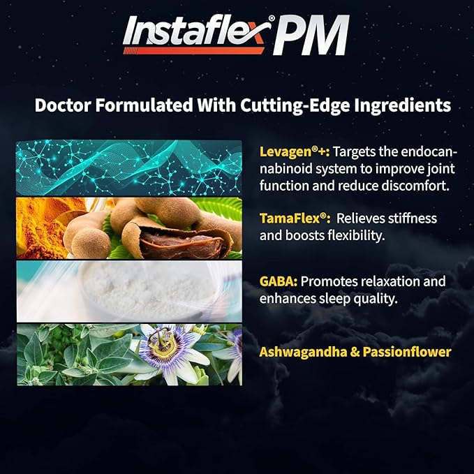 Instaflex PM Nighttime Joint Support with Levagen, Tamaflex, GABA, Ashwagandha, Passionflower Extract, Mobility, Sleep Support -120 Capules