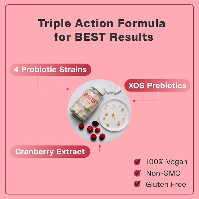 Best Vaginal Probiotics for Women, Probiotics for Women Vaginal Health - pH Balance with 4 Lactobacillus Probiotic for Woman, Urinary Health Support, Clinically Proven Cranberry Blend - 30 Day Dupply