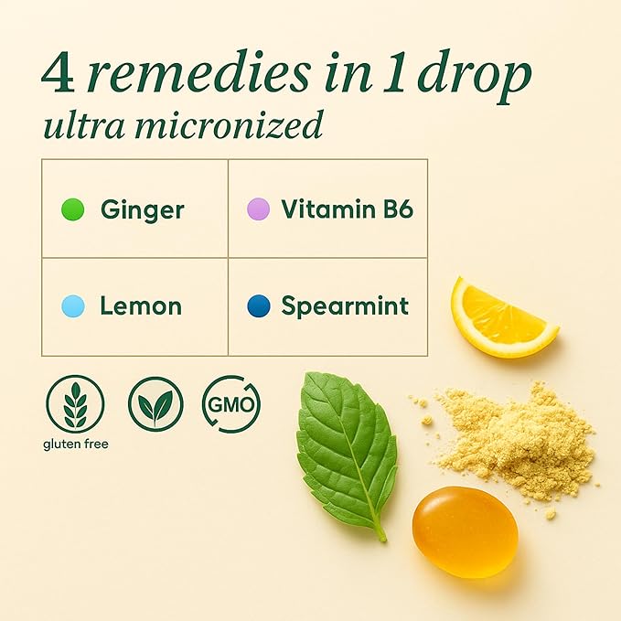 Sugar Free Tummy Tame Drops - 3X Better Absorption | Fast-Acting Pregnancy Nausea Relief & Morning Sickness Relief | Ginger, Lemon, Spearmint & B6. Individually Sealed Drops, 28 Ct