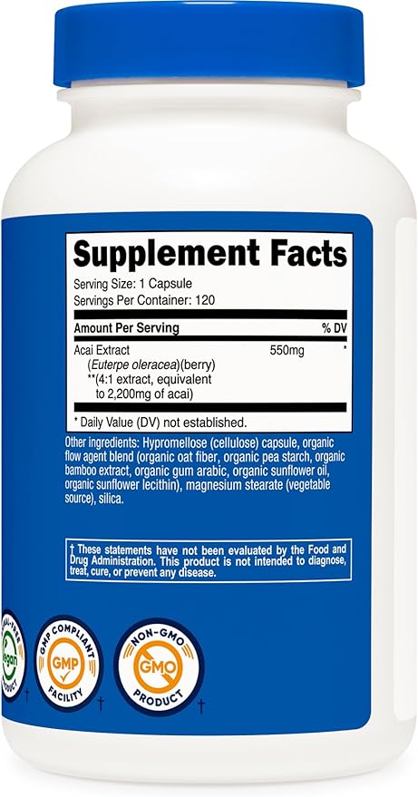 Nutricost Acai Extract 2,200mg, 120 Vegetarian Capsules (Euterpe Oleracea) from 550mg of 4:1 Extract - Non-GMO, Gluten Free