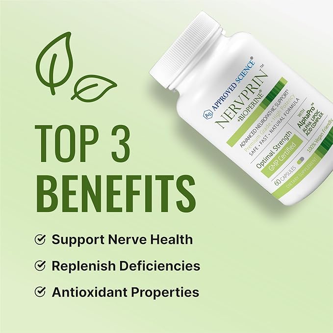 Approved Science Nervprin - Nerve Support - Benfotiamine, B12, R-Alpha-Lipoic Acid, Corydalis, Boswellia, BioPerine - 180 Capsules - Made in The USA