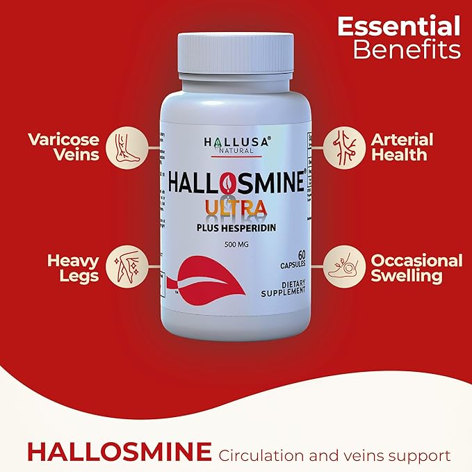 Hallosmine Ultra Diosmin 500mg & Hesperidin 150mg – Heavy Legs, Swelling & Vein - Blood Circulation Supplements, 60 Caps