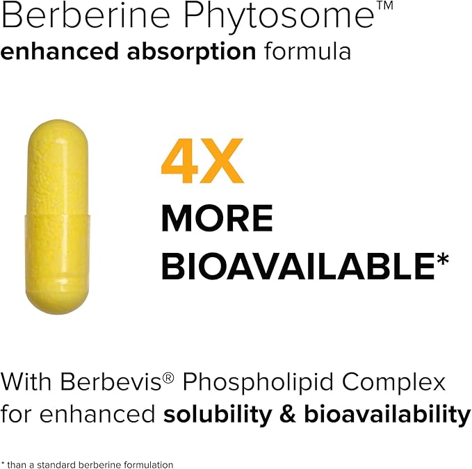 Berberine Phytosome with Berbevis, 550mg Enhanced Absorption Supplement for Metabolic Support & Heart Health, Highly Bioavailable Berberine Complex, Gluten-Free, Non-GMO, 90 Vegetarian Capsules