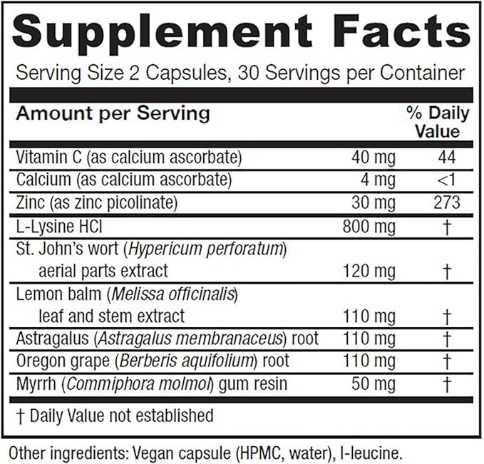 Vitanica Lysine Extra, Immune System Support, Vegan, 60 Count