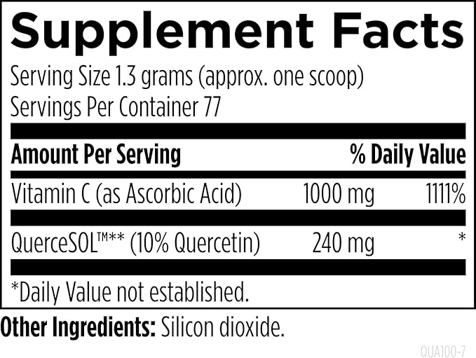 Designs for Health Quercetin-Ascorbate Powder - 240mg QuerceSOL™ Supplement - Vitamin C to Help Support Normal Histamine Response - Easy Drink Add-in, Vegan (77 Servings / 100g)