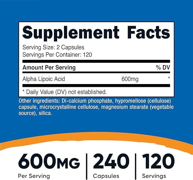 Nutricost Alpha Lipoic Acid 600mg Per Serving, 240 Capsules - Gluten Free, Vegetarian Capsules, Soy Free & Non-GMO