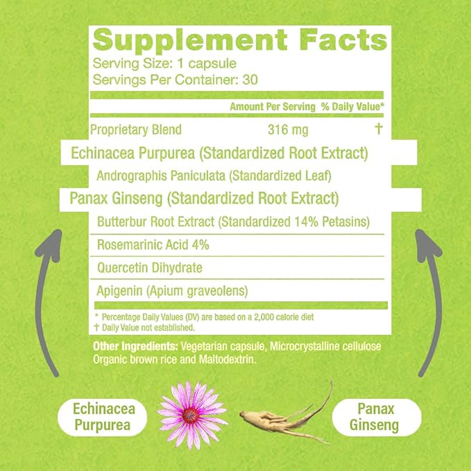 HybridAR Rapid Sinus Relief and Calm – Fast Acting Non-Drowsy Sinus Support and Medicine - Natural Decongestants for Adults with Antihistamine, Quercetin, and Butterbur for Allergies - 30 Capsules