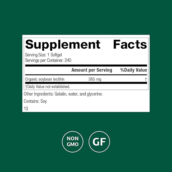 Standard Process Soybean Lecithin - Brain Health Support Supplement - Nutritional Whole Food-Based Supplement with Essential Fatty Acids from Soybean Lecithin - 240 Softgels