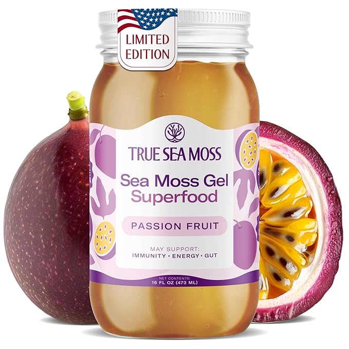 TrueSeaMoss Sea Moss Gel – Made in USA – Wildcrafted Seamoss, Fresh Fruits & Sea Vegetables – Passion Fruit, Pack of 1 (Labels May Vary)