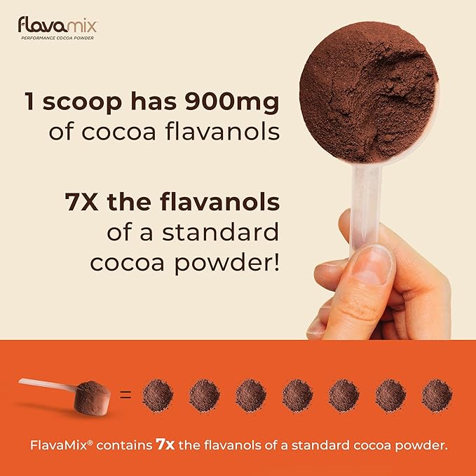 FlavaMix Performance Cocoa Powder | 900mg of Cocoa Flavanols | Promotes Heart & Brain Function | Boosts Nitric Oxide | Plant Based, Zero Sugar | 31 Servings
