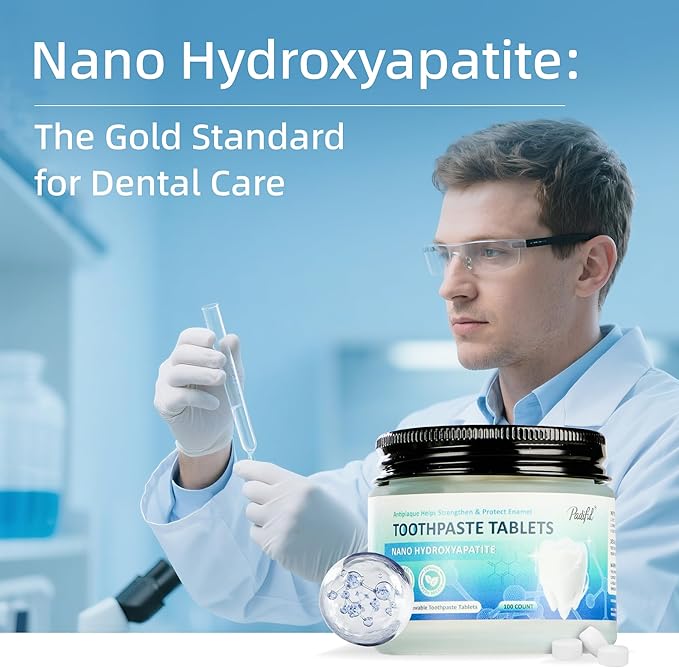Toothpaste Tablets, Hydroxyapatite Chewable Toothpaste Tabs, Travel Mouthwash Tablets for Deep Cleaning, Fresh Breath, Enamel-Safe, Fluoride & Plastic Free (100 Count)