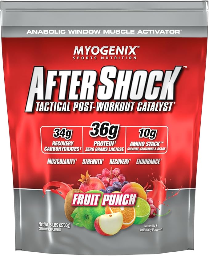 Myogenix Aftershock Post Workout — Muscle Growth Whey Protein Powder — Speeds Up Muscle Growth and Recovery — Supports Joint Health and Replenishes Glycogen — Fruit Punch, 6 lbs