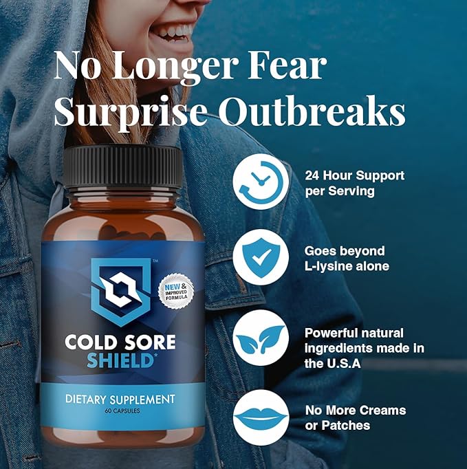 | Daily Cold Sore Supplement Including L-Lysine & Natural Defense Ingredients | Around The Clock Support | 60 Count | Made in The USA
