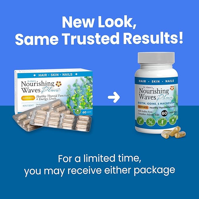 Nourishing Waves Plus - Thyroid Support Supplement with Kelp, Iodine, Selenium & Biotin - Vitamin B Complex (B1, B3, B6) for Healthy Hair, Skin & Nails for Men & Women, Prevent Hair Loss - 60 Capsules