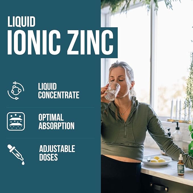 Ionic Liquid Zinc – 8 Month Supply, Adjustable Dosing for Adults – High Absorption, Vegan, Glass Bottle – Supports Immune System, Brain & Thyroid Health – Essential Mineral Supplement (2 oz)