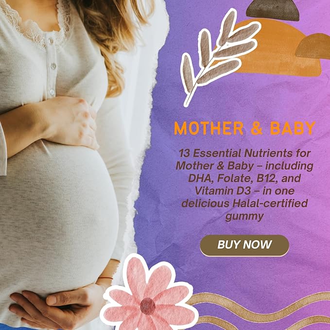 Prenatal Multivitamin with DHA & EPA – Omega-3 Fish Oil Gummies for Pregnancy – Halal Certified – Raspberry & Lemon Flavor – 60 Count – Made in USA