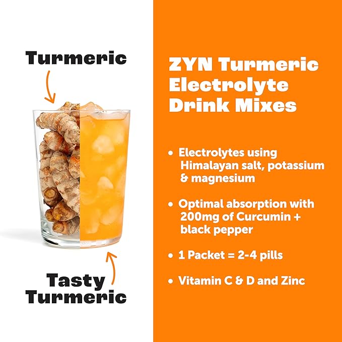 ZYN Electrolyte Drink Mix Hydration Packets, Electrolytes Powder, Hydration Packets w/Turmeric Curcumin, Vitamin C and D, Zinc, Hydrate Electrolyte Powder Packets for Wellness, Variety Pack of 16