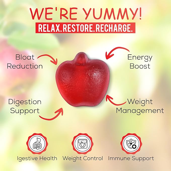 Apple Cider Vinegar Gummies with Vitamins - Delicious Apple Flavor for Women's Health, Metabolism Support & Digestive Wellness, 1000mg ACV with B12, B6, Folic Acid, 60 Vegan Gummies