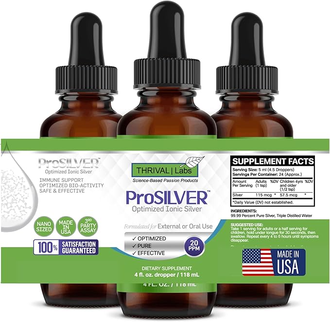 Ionic Colloidal Silver Liquid Dropper 20 PPM 4oz Inmune Support Plata Coloidal Drops for Immunity Bio Active