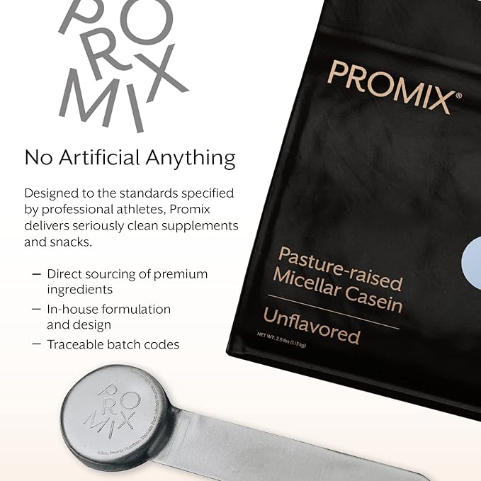 ProMix Nutrition Casein Protein Powder - Grass-Fed, Pasture Raised, Slow Release 25g Micellar Casein - 5.4g BCAAs Gluten Free, Sugar Free, Soy Free - Unflavored, 5lb