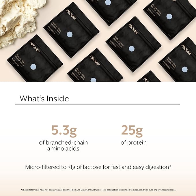 ProMix Nutrition Casein Protein Powder - Grass-Fed, Pasture Raised, Slow Release 25g Micellar Casein - 5.4g BCAAs Gluten Free, Sugar Free, Soy Free - Unflavored, 5lb