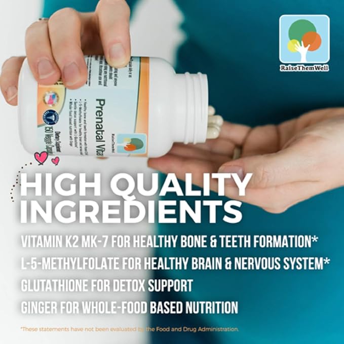 Prenatal Multivitamin with Methylfolate, K2 MK-7, Glutathione & Iron, Physician Developed, Non-GMO, Supports Healthy Pregnancy, Brain & Bone Development, 150 Veggie Capsules