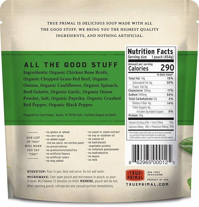 True Primal Savory Wedding Organic Soup 8-pack, Ready to eat, Gluten free, Paleo, Grass-fed beef, Whole30, Keto, Bone broth