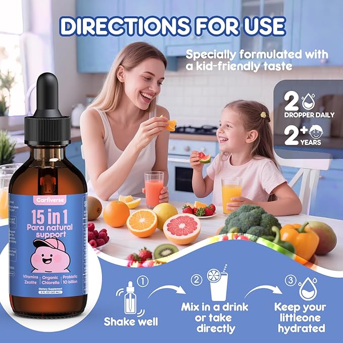 Parasite Cleanse for Humans & Kids,Parasite Cleanse for Children,Zeolite Detox Liquid Drops,Candida Cleanse & Wellness Formula,Contains wormwood black walnut clove,Chlorella,Oregano,2 Fl Oz