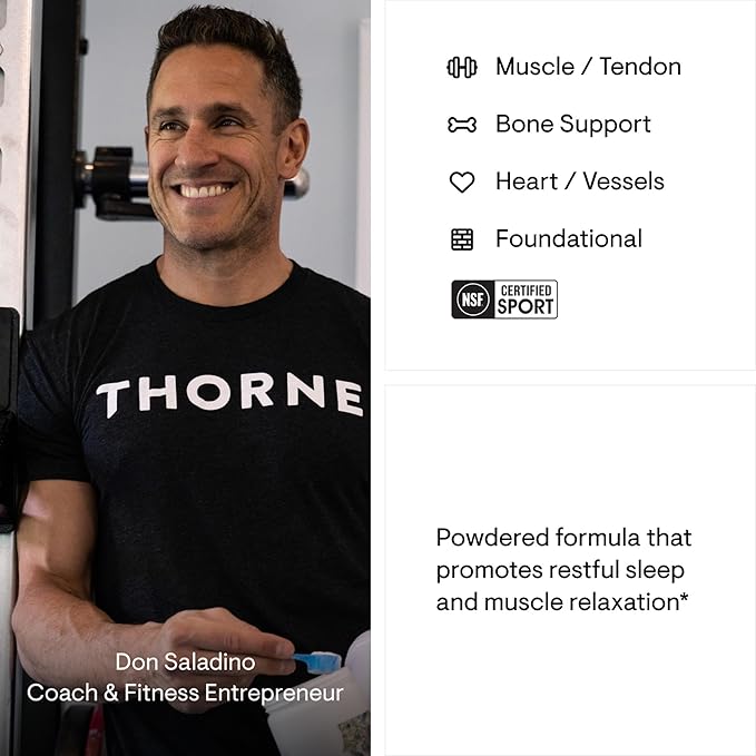 THORNE - Magnesium Bisglycinate - Powdered Magnesium Formula - Support Restful Sleep, Muscle Relaxation, Heart Health, and Metabolism* - NSF Certified for Sport - 60 Servings - 6.5 Oz Jar
