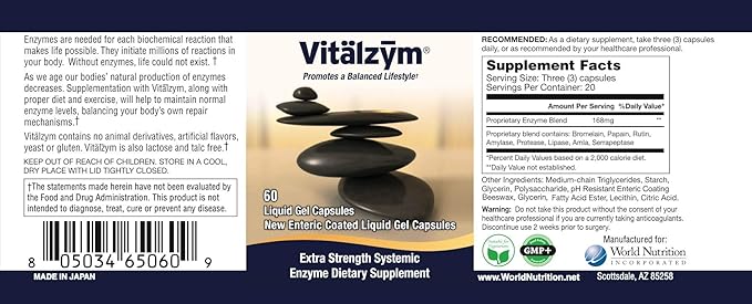 Proteolytic Systemic Enzymes Liquid Gel Capsules with Serrapeptase, Immune and Joint Support, Natural Ache Relief Plus Fertility Supplement (60 Capsules)