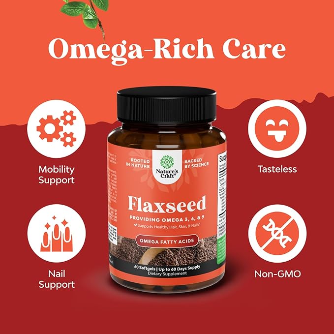 Flaxseed Oil 1000mg Softgels - High Potency Flax Seed Oil Softgels for Heart Health Digestion and Brain Support - Cold Pressed Organic Flaxseed Providing Plant Based Omega 3 6 9